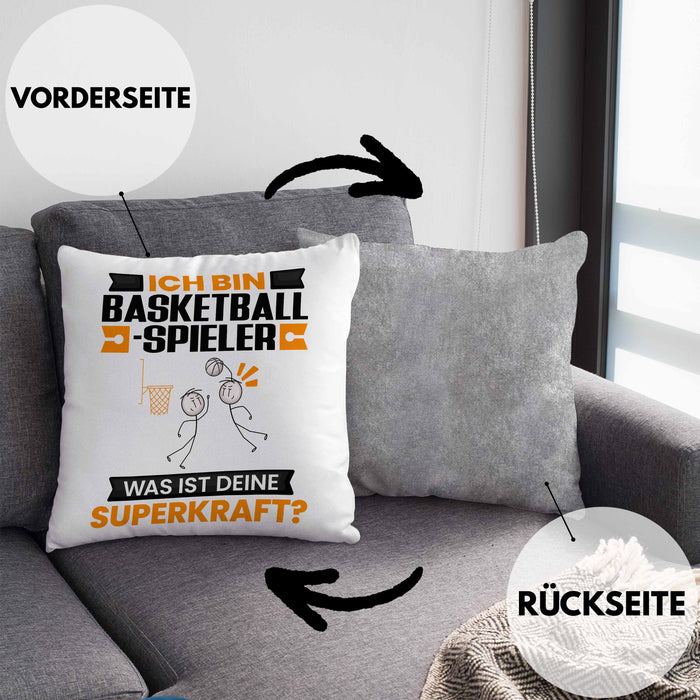 Basketballspieler Kissen mit Füllung 40x40 Geschenk für Basketballspieler Geburtstag Lustiger Spruch Was Ist Deine Superkraft (Grau) Grau Trendation