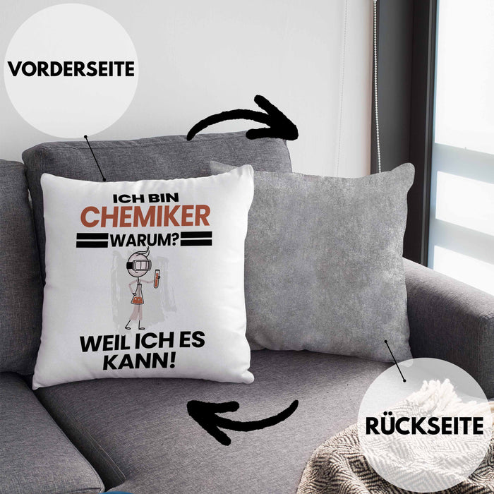 Chemiker Geschenk Kissen mit Füllung 40x40 Lustiger Spruch Ich Bin Chemiker Warum Weil Ich Es Kann Geschenkidee Bester Chemiker Geburtstag (Grau) Grau Trendation