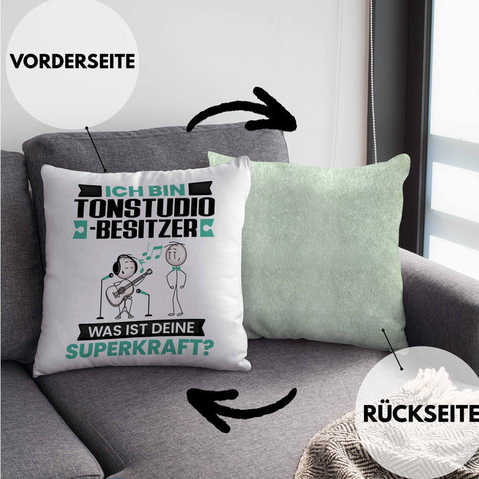 Tonstudio-Besitzer Kissen mit Füllung 40x40 Geschenk für Tonstudio-Besitzer Geburtstag Lustiger Spruch Was Ist Deine Superkraft (Grau) Grün Trendation