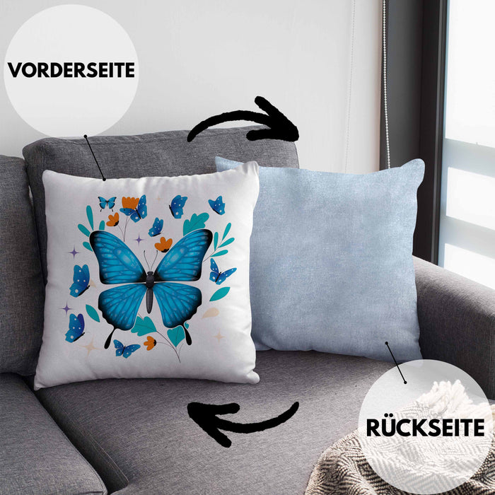 Schmetterling Kissen mit Füllung 40x40 Grafik Geschenkidee (Grau) Blau Trendation