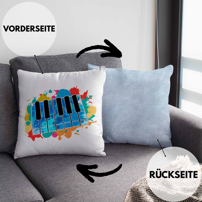 Keyboard Spieler Kissen mit Füllung 40x40 Geschenk für Keyboarder Musiker Band Geschenkidee Bunt (Grau) Blau Trendation