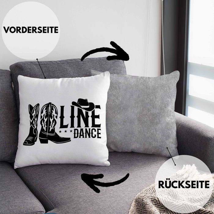 Line Dance Kissen mit Füllung 40x40 Geschenk Spruch Linedance KafffeeKissen mit Füllung 40x40 Spruch (Grau) Grau Trendation