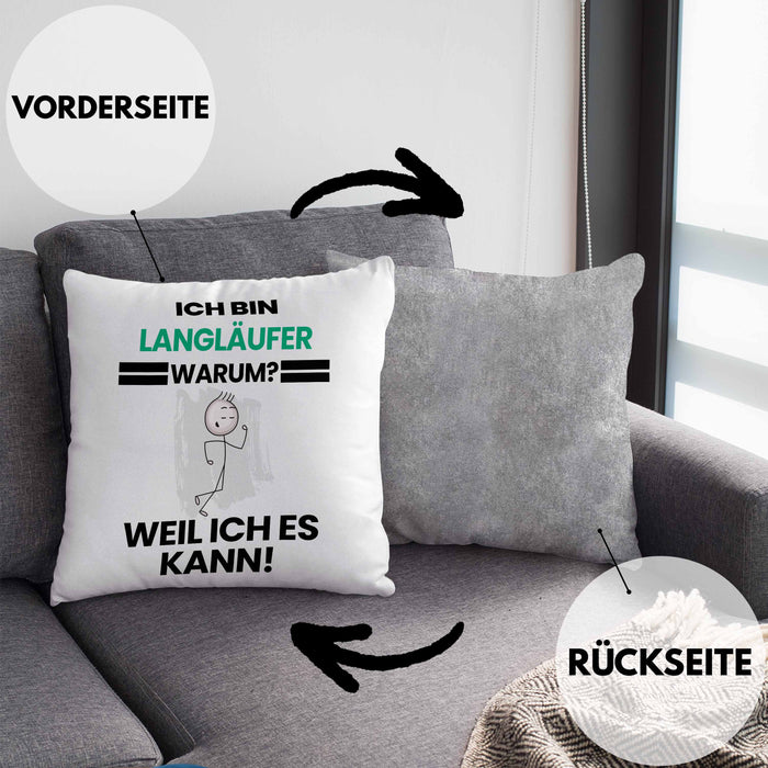 Langläufer Geschenk Kissen mit Füllung 40x40 Lustiger Spruch Ich Bin Langläufer Warum Weil Ich Es Kann Geschenkidee Bester Langläufer Geburtstag (Grau) Grau Trendation