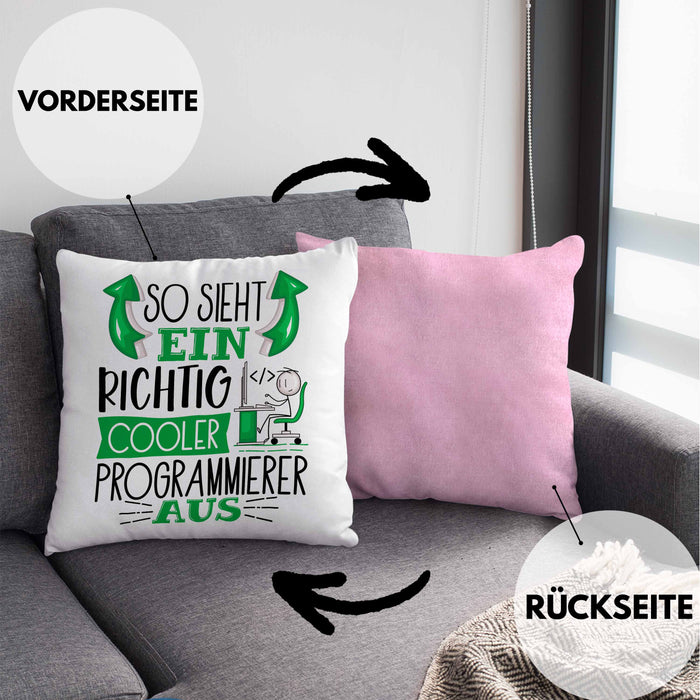 Programmierer Kissen mit Füllung 40x40 Geschenk So Sieht Ein RIchtig Cooler Programmierer Aus Geschenkidee Lustiger Spruch Geburtstag (Grau) Rosa Trendation