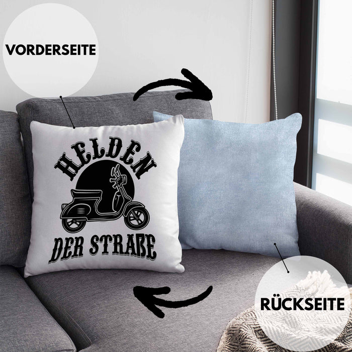 Mofa Geschenk Kissen mit Füllung 40x40 Helden Der Strasse Mofa Mofa Führerschein (Grau) Blau Trendation