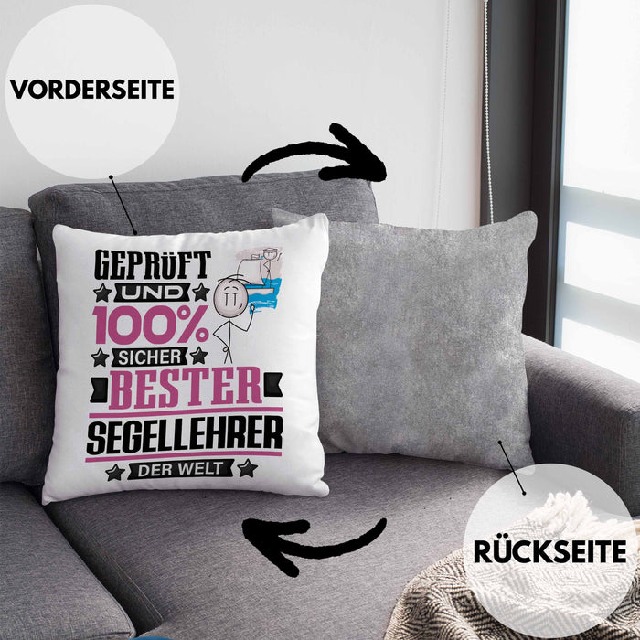 Segellehrer Geschenk Lustiger Spruch für Segellehrer Geschenkidee Bester Segellehrer Der WeltKissen mit Füllung 40x40 (Grau) Grau Trendation