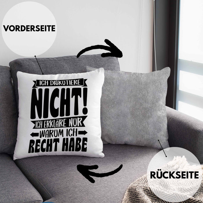 Lustige Kissen mit Füllung 40x40 Besserwisser Mit Spruch Ich Diskutiere Nicht Ich Erkläre Nur Warum Ich Recht Habe Sprüche Geschenkidee Kollege (Grau) Grau Trendation