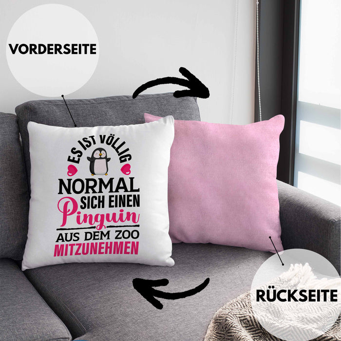Pinguin Geschenk Kissen mit Füllung 40x40 Kinder Liebe Spruch Kollegin Freundin Pinguin Liebhaber Lustig (Grau) Rosa Trendation
