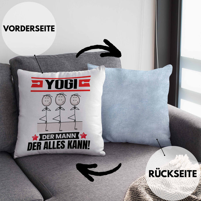 Yogi Kissen mit Füllung 40x40 Geschenk für Yogi Der Mann Der Alles Kann Geschenkidee zum Geburtstag (Grau) Blau Trendation
