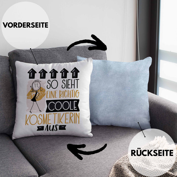 Kosmetikerin Geschenk Kissen mit Füllung 40x40 Lustig Geschenkidee für Kosmetikerin Geburtstag So Sieht Eine Richtig Coole Kosmetikerin Aus Frauen Spruch (Grau) Blau Trendation