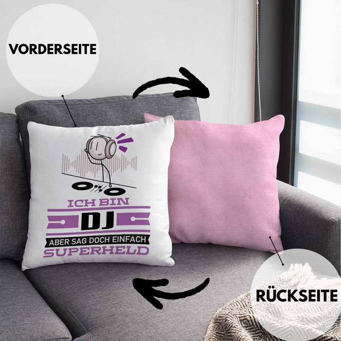 DJ Geschenk Kissen mit Füllung 40x40 Ich Bin DJ Aber Sag Doch Einfach Superheld Lustige Geschenkdiee für DJ (Grau) Rosa Trendation