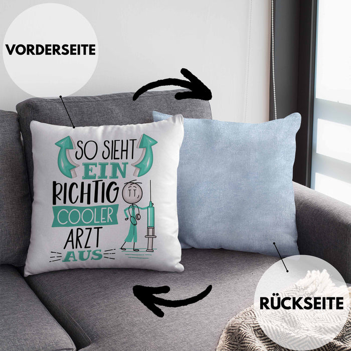 Arzt Kissen mit Füllung 40x40 Geschenk So Sieht Ein RIchtig Cooler Arzt Aus Geschenkidee Lustiger Spruch Geburtstag (Grau) Blau Trendation