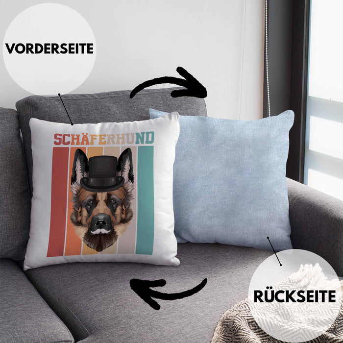 Schäferhund Besitzer Kissen mit Füllung 40x40 Geschenk Lustiger Spruch Geschenkidee Retro Vinatge Schäferhund (Grau) Blau Trendation