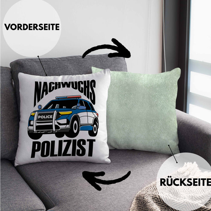 Einschulung Kissen mit Füllung 40x40 für Jungs - "Nachwuchs Polizist" Geschenk kleine Schulanfänger (Grau) Grün Trendation
