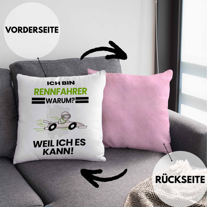 Rennfahrer Geschenk Kissen mit Füllung 40x40 Lustiger Spruch Ich Bin Rennfahrer Warum Weil Ich Es Kann Geschenkidee Bester Rennfahrer Geburtstag (Grau) Rosa Trendation