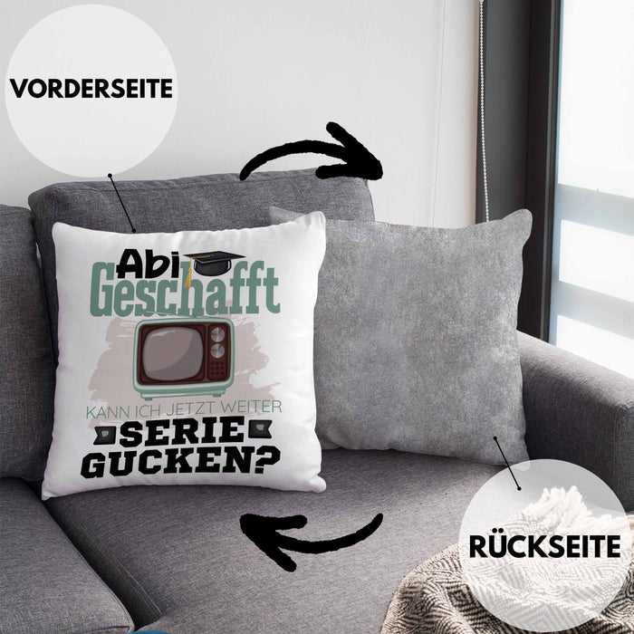 Abi Geschafft Abitur Prüfung Bestanden Kissen mit Füllung 40x40 Geschenk Kann Ich Jetzt Weiter Serie Gucken Serienjunkie Geschenkidee (Grau) Grau Trendation