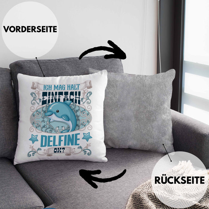 Delfine Kissen mit Füllung 40x40 Geschenk Delfinliebhaber Geschenkidee Spruch Mädchen (Grau) Grau Trendation