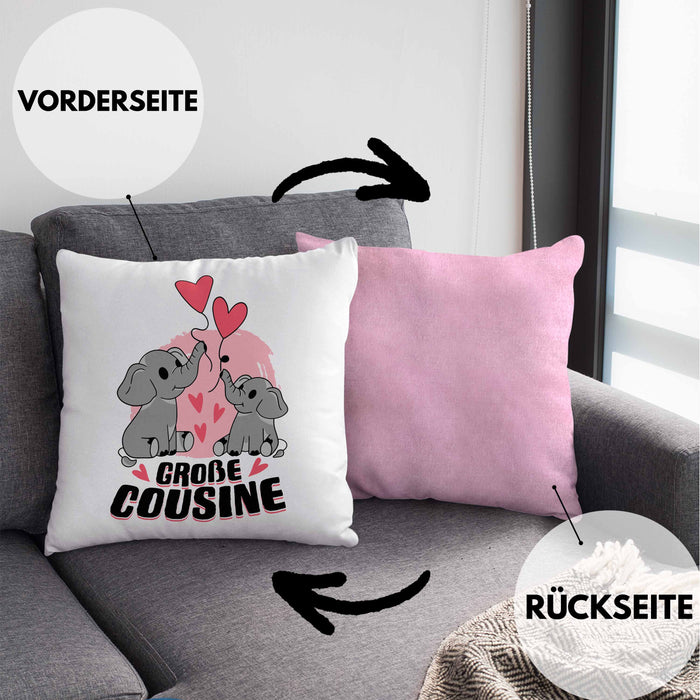 Große Cousine Kissen mit Füllung 40x40 Geschenk Verkündung Du Wirst Große Cousine Geschenkidee Nachwuchs (Grau) Rosa Trendation