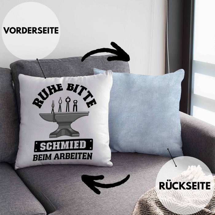 Schmied Geschenke Kissen mit Füllung 40x40 mit Spruch Hufschmied Geschenkidee (Grau) Blau Trendation