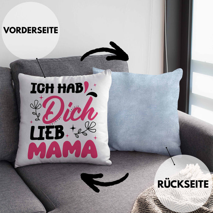 Mama Geschenk Kissen mit Füllung 40x40 Ich Hab Dich Lieb Mama Geschenkidee Muttertagsgeschenk von Sohn Tochter (Grau) Blau Trendation