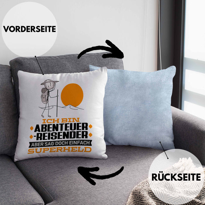 Abenteurreisender Geschenk Kissen mit Füllung 40x40 Ich Bin Abenteurreisender Aber Sag Doch Einfach Superheld Lustige Geschenkdiee für Abenteurreisender (Grau) Blau Trendation