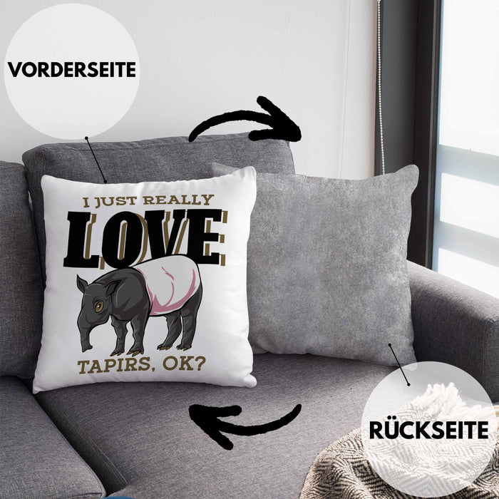 Lustige Tapir Kissen mit Füllung 40x40 Geschenk Tapir Liebhaber (Grau) Grau Trendation