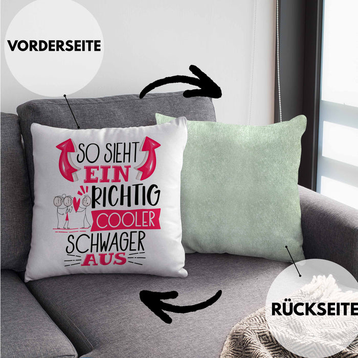 So Sieht Ein Richtig Cooler Schwager Aus Geschenk Kissen mit Füllung 40x40 Lustiger Spruch Geschenkidee (Grau) Grün Trendation