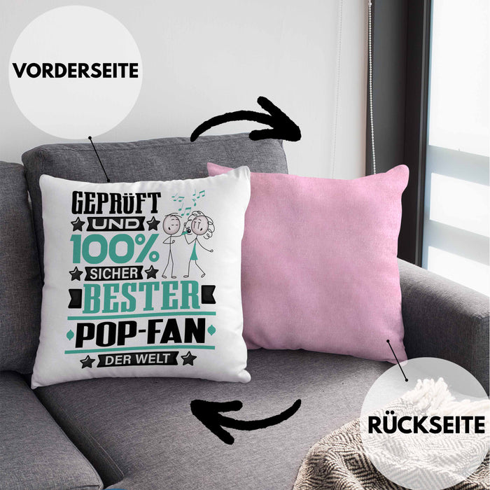 Pop-Fan Geschenk Lustiger Spruch für Pop-Fan Geschenkidee Bester Pop-Fan Der WeltKissen mit Füllung 40x40 (Grau) Rosa Trendation