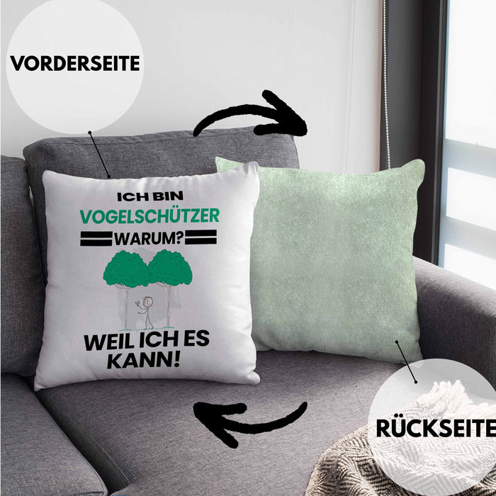 Vogelschützer Geschenk Kissen mit Füllung 40x40 Lustiger Spruch Ich Bin Vogelschützer Warum Weil Ich Es Kann Geschenkidee Bester Vogelschützer Geburtstag (Grau) Grün Trendation