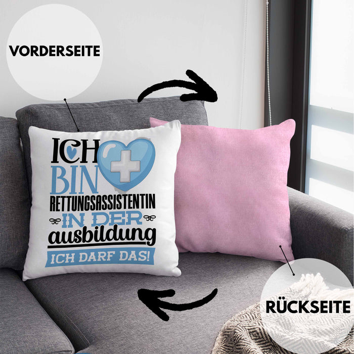 Rettungsassistentin Ausbildung Start Geschenk Kissen mit Füllung 40x40 Ich Bin Rettungsassistentin In Der Ausbildung Ich Darf Das Geschenkidee (Grau) Rosa Trendation