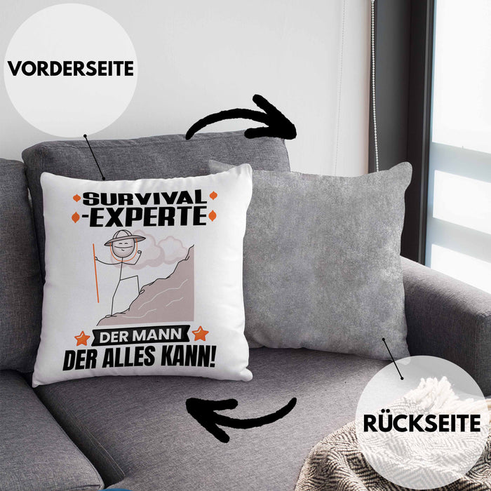 Survival-Experte Kissen mit Füllung 40x40 Geschenk für Survival-Experte Der Mann Der Alles Kann Geschenkidee zum Geburtstag (Grau) Grau Trendation