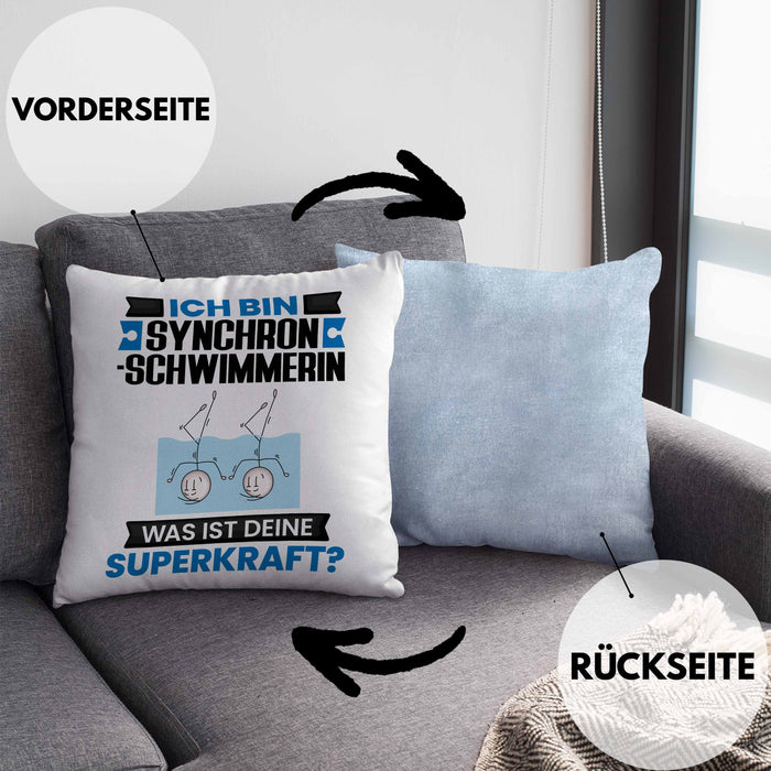 Synchronschwimmerin Kissen mit Füllung 40x40 Geschenk für Synchronschwimmerin Geburtstag Lustiger Spruch Was Ist Deine Superkraft (Grau) Blau Trendation