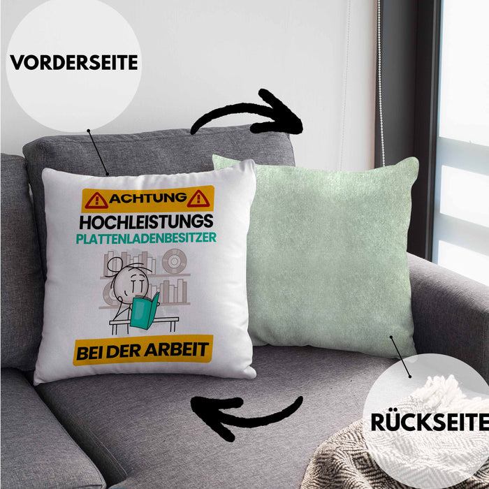 Plattenladenbesitzer Kissen mit Füllung 40x40 Geschenk Lustiger Spruch Geschenkidee für Plattenladenbesitzer Achtung Hochleistungs Plattenladenbesitzer Bei Der Arbeit (Grau) Grün Trendation