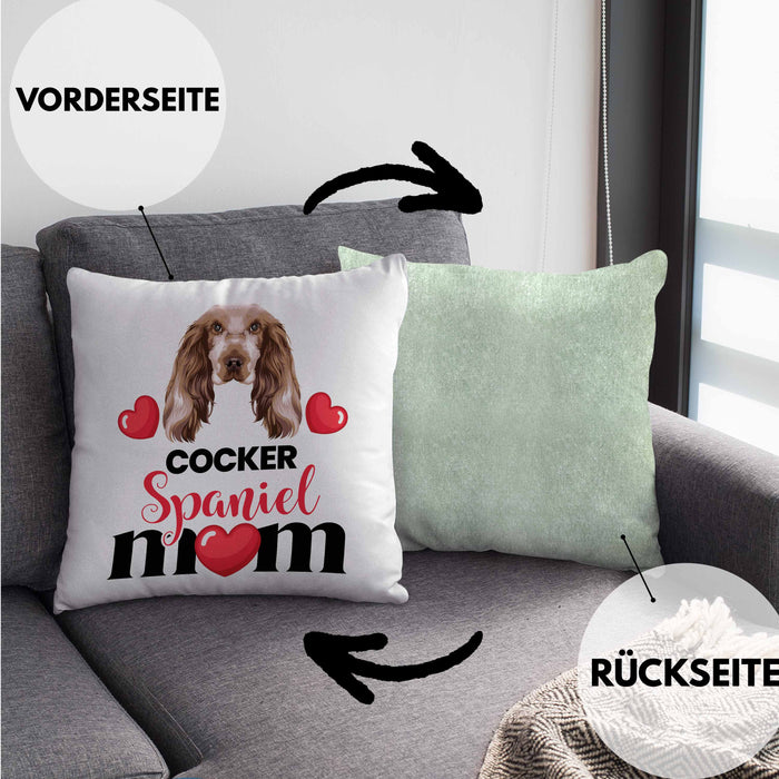 Cocker Spaniel Besitzer Mom Mama Kissen mit Füllung 40x40 Geschenk Lustiger Spruch Geschenkidee Cocker Spaniel Besitzerin (Grau) Grün Trendation