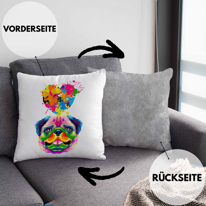 Mops Herz Farbe Besitzer Kissen mit Füllung 40x40 Geschenk Lustiger Spruch Geschenkidee Mops Liebhaber (Grau) Grau Trendation