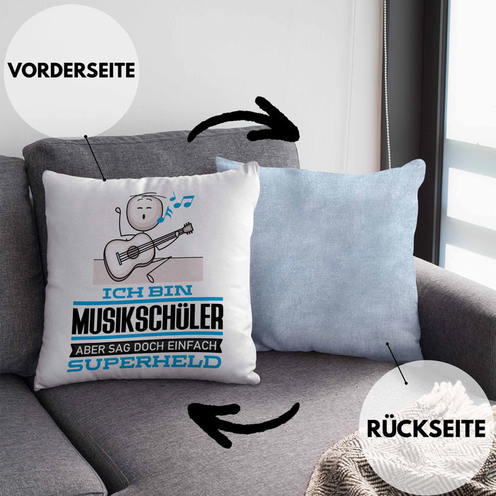 Musikschüler Geschenk Kissen mit Füllung 40x40 Ich Bin Musikschüler Aber Sag Doch Einfach Superheld Lustige Geschenkdiee für Musikschüler (Grau) Blau Trendation