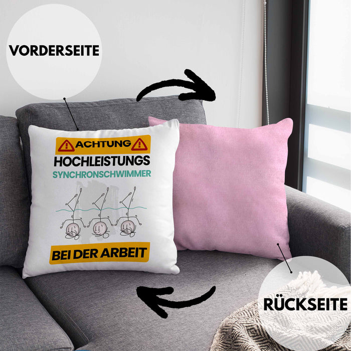 Synchronschwimmer Kissen mit Füllung 40x40 Geschenk Lustiger Spruch Geschenkidee für Synchronschwimmer Achtung Hochleistungs Synchronschwimmer Bei Der Arbeit (Grau) Rosa Trendation
