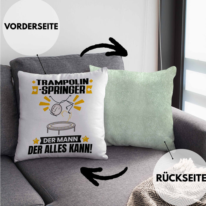 Trampolinspringer Kissen mit Füllung 40x40 Geschenk für Trampolinspringer Der Mann Der Alles Kann Geschenkidee zum Geburtstag (Grau) Grün Trendation