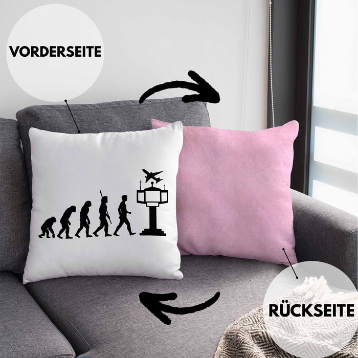 Fluglotse Kissen mit Füllung 40x40 Geschenk Flughafen Arbeiter Geschenkidee Evolution (Grau) Rosa Trendation