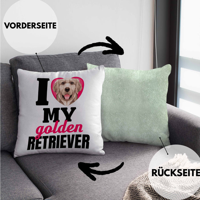Golden Retriever Besitzerin Kissen mit Füllung 40x40 Geschenk Lustiger Spruch Geschenkidee I Love My Golden Retriever (Grau) Grün Trendation