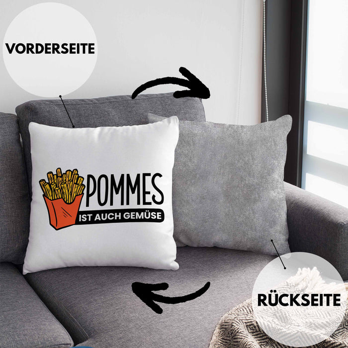 Lustige Kissen mit Füllung 40x40 mit Spruch "Pommes Ist Auch Gemüse" Pommes-Liebhaber (Grau) Grau Trendation