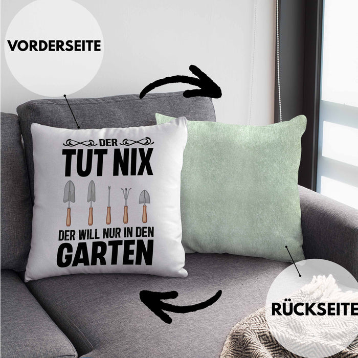 Der Tut Nix Gärtner Kissen mit Füllung 40x40 mit Spruch Garten Hobbygärtner Geschenk Lustig (Grau) Grün Trendation