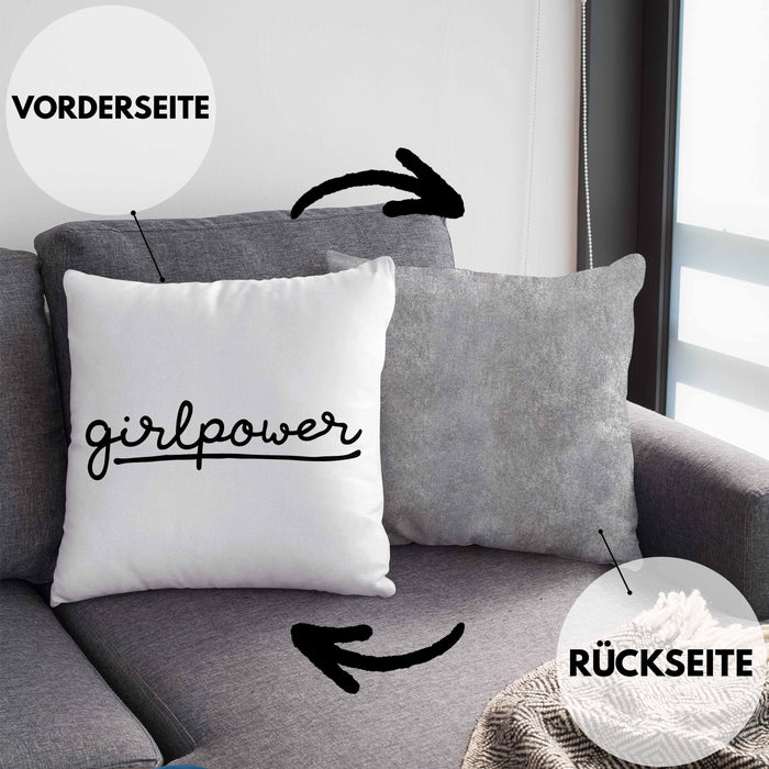 Girlpower Kissen mit Füllung 40x40 für Frauen Mädchen Geschenk (Grau) Grau Trendation