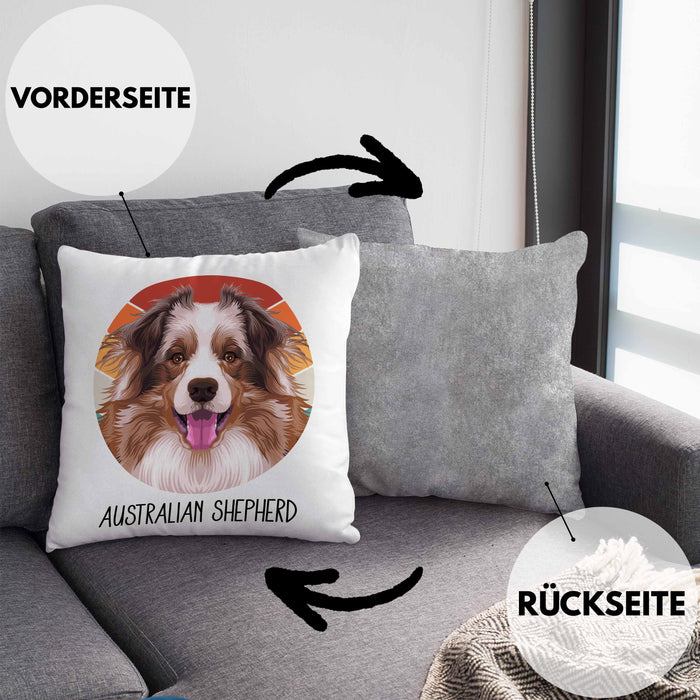 Australian Shepherd Besitzer Kissen mit Füllung 40x40 Geschenk Lustiger Spruch Geschenkidee Australian Shepherd Mama Papa (Grau) Grau Trendation