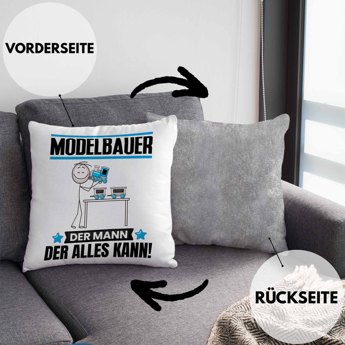 Modelbauer Kissen mit Füllung 40x40 Geschenk für Modelbauer Der Mann Der Alles Kann Geschenkidee zum Geburtstag (Grau) Grau Trendation