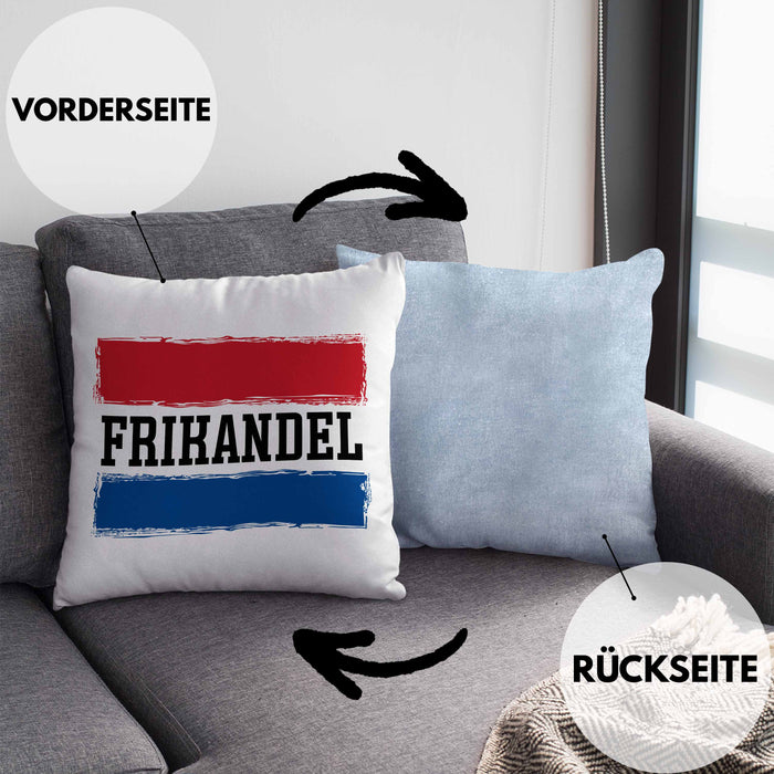 Frikandel Kissen mit Füllung 40x40 Geschenk Holländer Geschenkidee Holland Flagge Holland Urlaub Liebhaber (Grau) Blau Trendation
