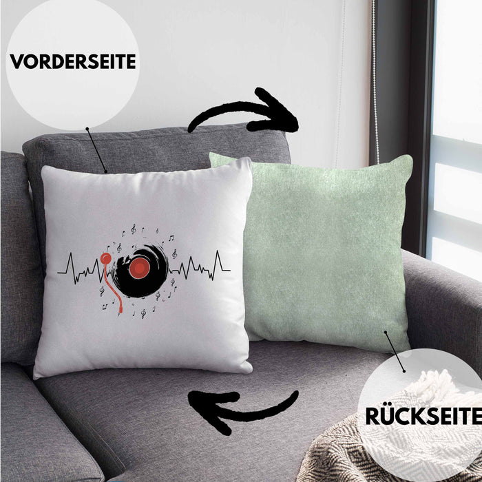 Schallplatte Geschenk Vinyl Herzschlag Vintage Retro Musik DJ Geschenk Kissen mit Füllung 40x40 (Grau) Grün Trendation