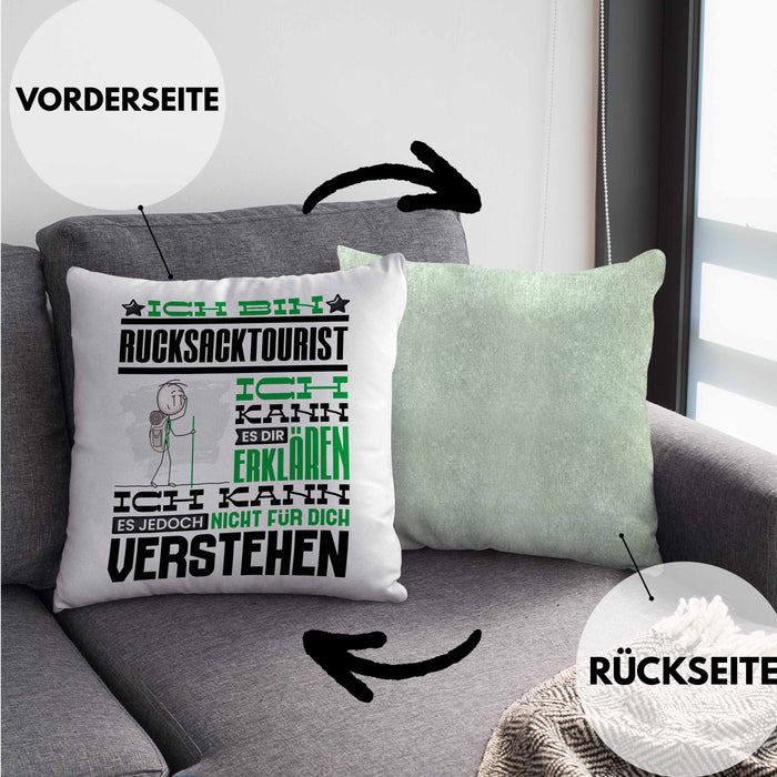 Rucksacktourist Geschenk Kaffee-Kissen mit Füllung 40x40 Geschenkidee für Rucksacktourist Ich Bin Rucksacktourist Ich Kann Es Dir Erklären Jedoch Nicht Für Dich Verstehen Spruch Lustig (Grau) Grün Trendation