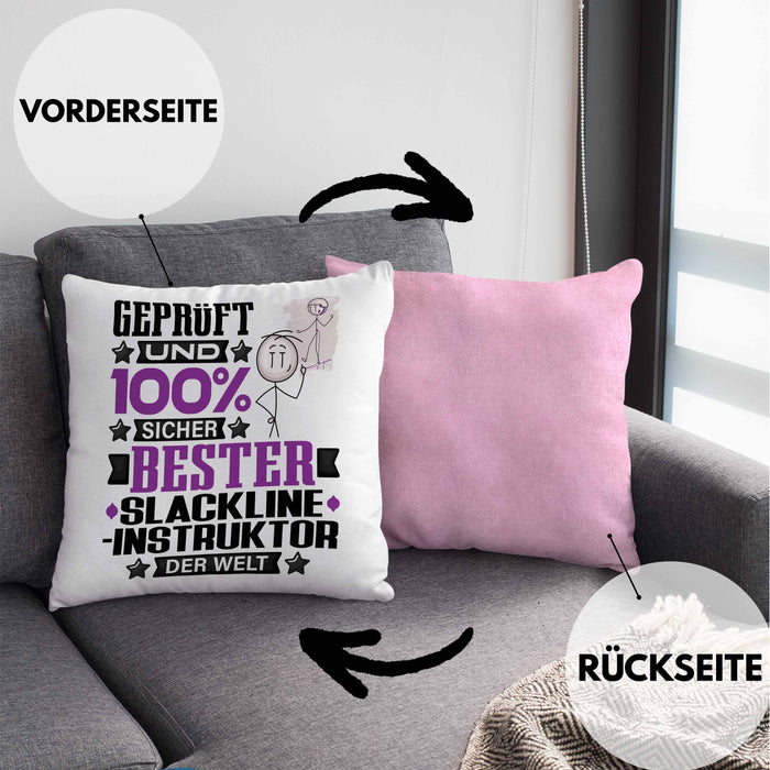 Slackline-Instruktor Geschenk Lustiger Spruch für Slackline-Instruktor Geschenkidee Bester Slackline-Instruktor Der WeltKissen mit Füllung 40x40 (Grau) Rosa Trendation