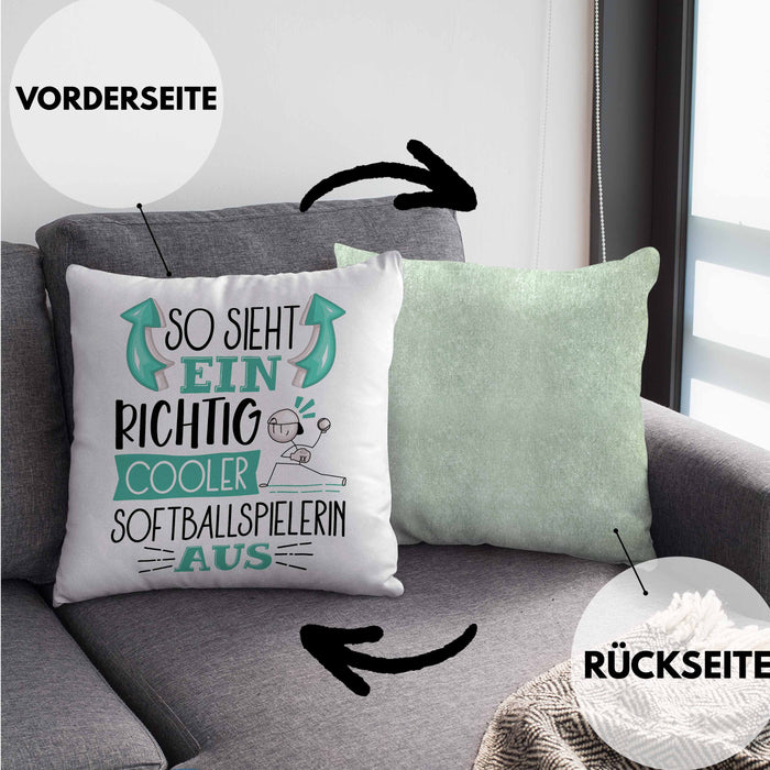 So Sieht Ein Richtig Cooler Softballspielerin Aus Geschenk Kissen mit Füllung 40x40 Lustiger Spruch Geschenkidee (Grau) Grün Trendation